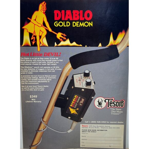 Tesoro Diablo Gold Demon Print Ad Vintage 80s Metal Detecting Glendale AZ - Picture 6 of 6